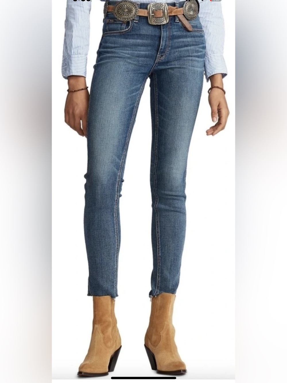 NEW Polo Ralph Lauren Womens 34 Tompkins Mid Rise Skinny Crop Blue Jeans Denim
